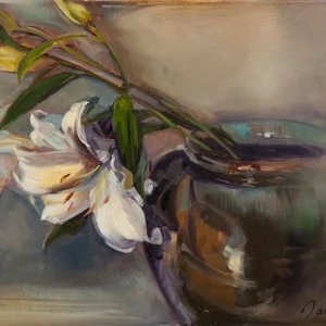 Lilies in a Green Vase