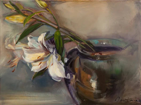Lilies in a Green Vase
